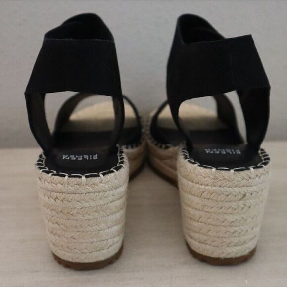 Eileen Fisher Women's Sz 8.5M Black Weslia Jute Wrapped Wedge Sandals SIB - Picture 2 of 10